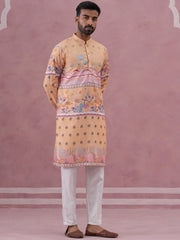 Men’s Cotton Blend Festive Printed Kurta Set (65KP P 5353 Yellow ) [FF] [A-1-4]