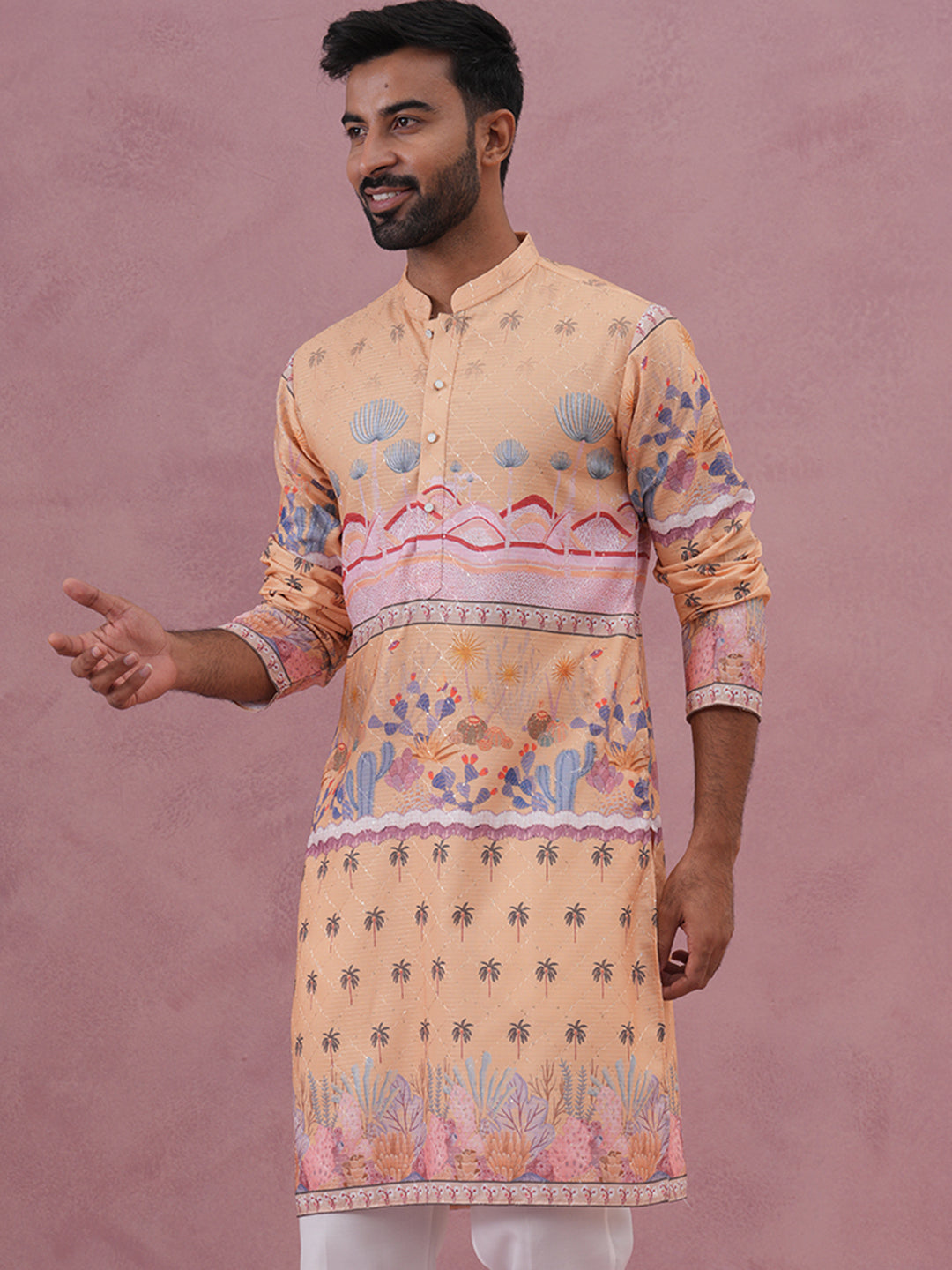 DesiQlo Men Printed Kurta Only - Yellow - 65KO_5353Yellow_S