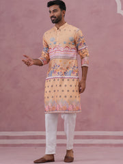 Men’s Cotton Blend Festive Printed Kurta Set (65KP P 5353 Yellow ) [FF] [A-1-4]