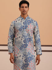 Men’s Printed Cotton Blend Kurta Pyjama (65KP P 5354 Blue ) [FF] [D-1]