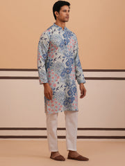 Men’s Printed Cotton Blend Kurta Pyjama (65KP P 5354 Blue ) [FF] [D-1]