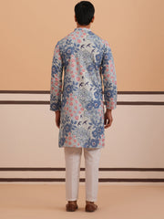Men’s Printed Cotton Blend Kurta Pyjama (65KP P 5354 Blue ) [FF] [D-1]