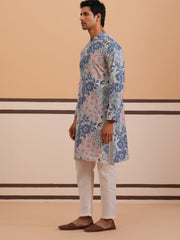Men’s Printed Cotton Blend Kurta Pyjama (65KP P 5354 Blue ) [FF] [D-1]