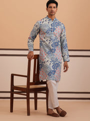 Men’s Printed Cotton Blend Kurta Pyjama (65KP P 5354 Blue ) [FF] [D-1]