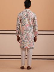 Men’s Printed Cotton Blend Kurta Pyjama (65KP P 5354 White ) [FF] [D-1]