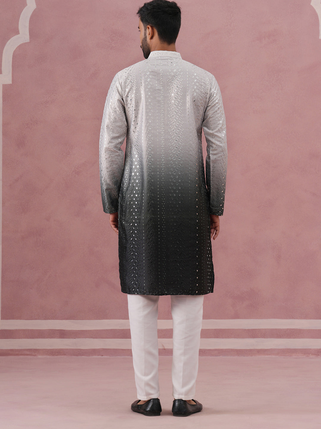 DesiQlo Men Embroidered Kurta Pyjama Set - Grey - 65KP_P_5357Grey_S