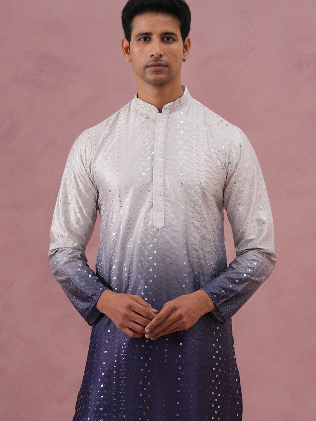 DesiQlo Men Embroidered Kurta Pyjama Set - Purple - 65KP_P_5357Purple_