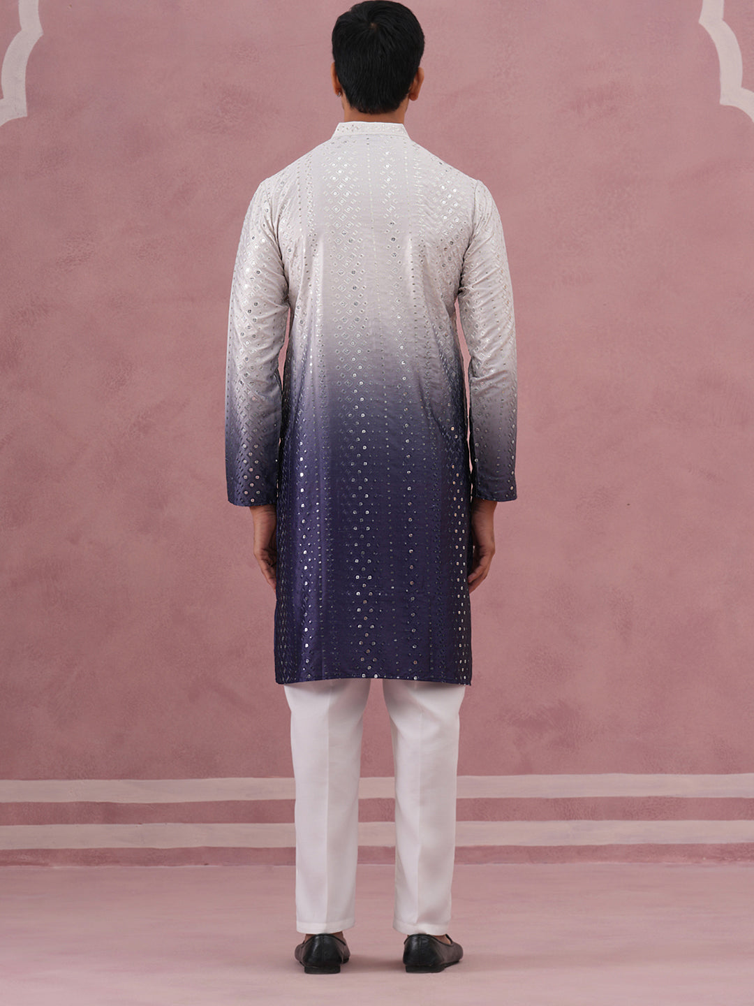 DesiQlo Men Embroidered Kurta Pyjama Set - Purple - 65KP_P_5357Purple_
