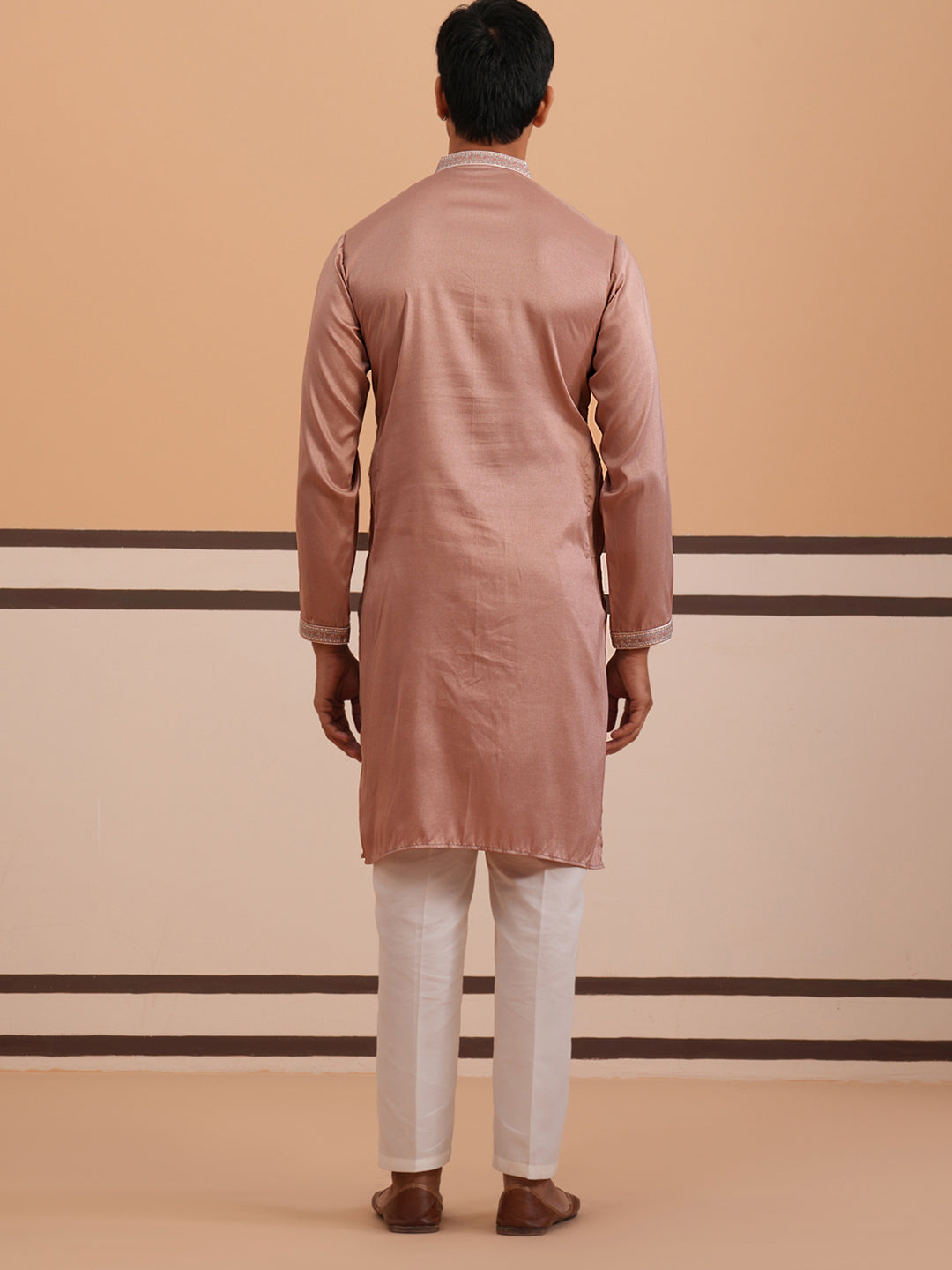 DesiQlo Men Embroidered Kurta Pyjama Set - Orange - 65KP_P_5359Peach_S
