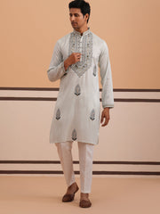 Traditional Embroidered Silk Blend Kurta Set (65KP P 5361 Blue ) [FF] [P-5]