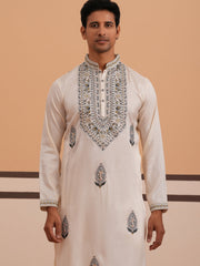 Traditional Embroidered Silk Blend Kurta Set (65KP P 5361 White ) [FF] [P-5]