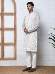 Floral Embroidered Silk Blend Kurta Set (65KP P 5362 Grey ) [FF] [A-1-4]