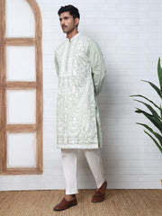 Floral Embroidered Silk Blend Kurta Set ( 65KP P 5362 P 5362Lime ) [FF] [A-1-4]