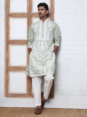 Floral Embroidered Silk Blend Kurta Set ( 65KP P 5362 P 5362Lime ) [FF] [A-1-4]