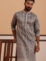 Festive Silk Blend Kurta Pyjama with Sequins Work (65KP P 5363 Grey ) [FF] [A-1-4]