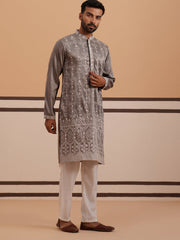 Festive Silk Blend Kurta Pyjama with Sequins Work (65KP P 5363 Grey ) [FF] [A-1-4]