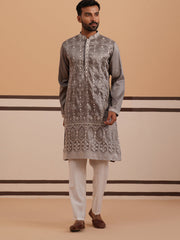 Festive Silk Blend Kurta Pyjama with Sequins Work (65KP P 5363 Grey ) [FF] [A-1-4]
