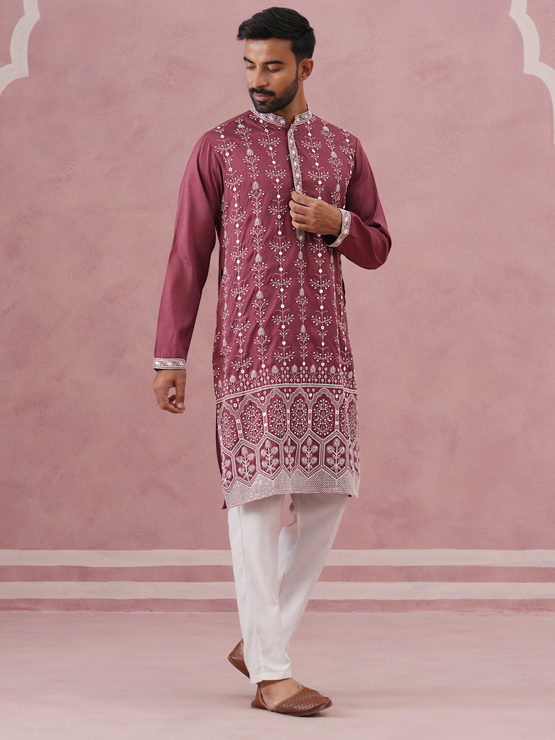 Festive Silk Blend Kurta Pyjama with Sequins Work ( 65KP P 5363 P 5363Maroon ) [FF] [A-1-4]