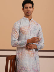 Abstract Printed & Embroidered Kurta Pyjama (65KP P 5364 Blue ) [FF] [Q-8]