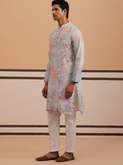 Abstract Printed & Embroidered Kurta Pyjama (65KP P 5364 Blue ) [FF] [Q-8]