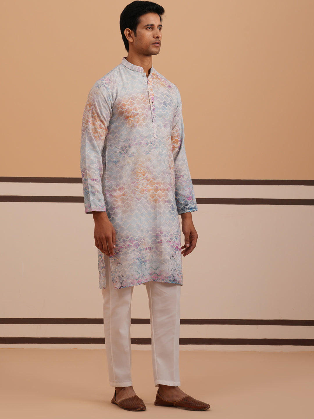 DesiQlo Men Embroidered Kurta Pyjama Set - Blue - 65KP_P_5364Blue_S
