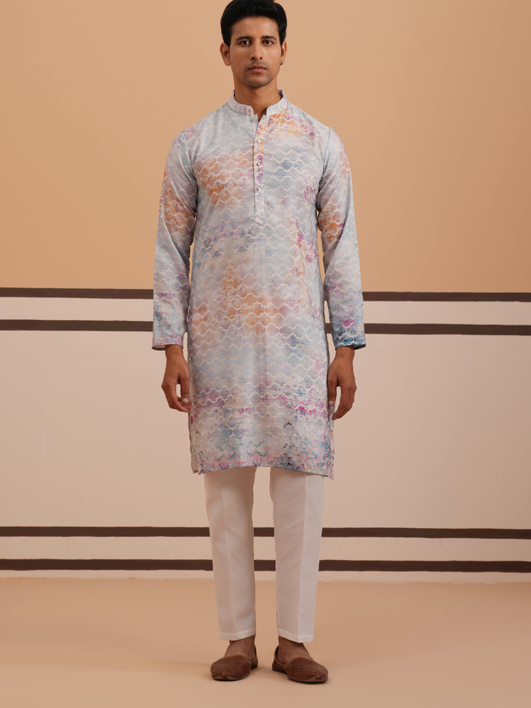 DesiQlo Men Embroidered Kurta Pyjama Set - Blue - 65KP_P_5364Blue_S