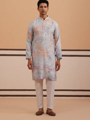 Abstract Printed & Embroidered Kurta Pyjama (65KP P 5364 Blue ) [FF] [Q-8]