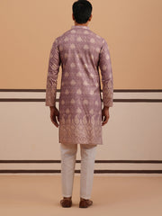 Embroidered Cotton-Blend Kurta Pyjama with Paisley Design ( 65KP P 5365 P 5365Magenta ) [FF] [Q-12-15]