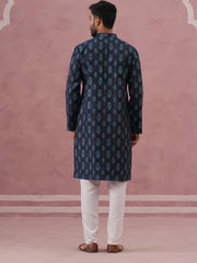 Silk-Blend Foil Printed Festive Kurta Pyjama ( 65KP P 5366 P 5366Navy ) [FF] [A-1-4]