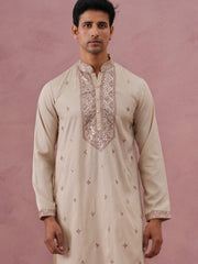 Silk Blend Embroidered Kurta Pyjama Set for Men ( 65KP P 5373 P 5373Cream ) [FF] [P-5]