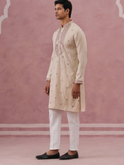 Silk Blend Embroidered Kurta Pyjama Set for Men ( 65KP P 5373 P 5373Cream ) [FF] [P-5]