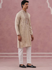 Silk Blend Embroidered Kurta Pyjama Set for Men ( 65KP P 5373 P 5373Cream ) [FF] [P-5]