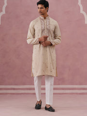 Silk Blend Embroidered Kurta Pyjama Set for Men ( 65KP P 5373 P 5373Cream ) [FF] [P-5]