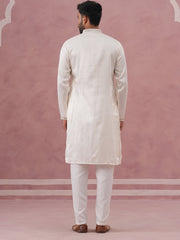 Silk Blend Embroidered Kurta Pyjama Set for Men ( 65KP P 5373 P 5373Off-White ) [FF] [P-5]