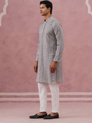 Grey Geometric Print & Sequin Kurta Set (65KP P 5379 Grey ) [FF] [A-1-4]
