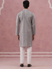 Grey Geometric Print & Sequin Kurta Set (65KP P 5379 Grey ) [FF] [A-1-4]