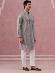Grey Geometric Print & Sequin Kurta Set (65KP P 5379 Grey ) [FF] [A-1-4]