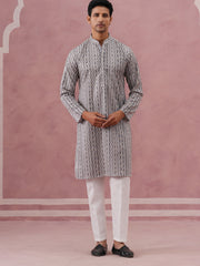 Grey Geometric Print & Sequin Kurta Set (65KP P 5379 Grey ) [FF] [A-1-4]
