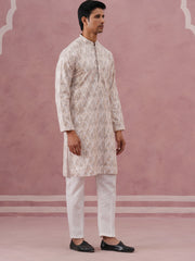 Peach Geometric Print & Sequin Kurta Set ( 65KP P 5379 P 5379Peach ) [FF] [A-1-4]