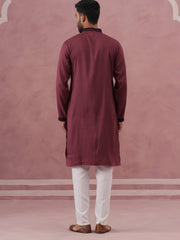 Wine Silk Blend Kurta Set with Black Geometric Embroidery ( 65KP P 5380 P 5380Maroon ) [FF] [P-5]