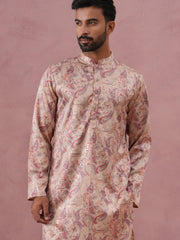 Paisley Foil Printed Silk Blend Kurta Set ( 65KP P 5383 P 5383Cream ) [FF] [A-1-4]