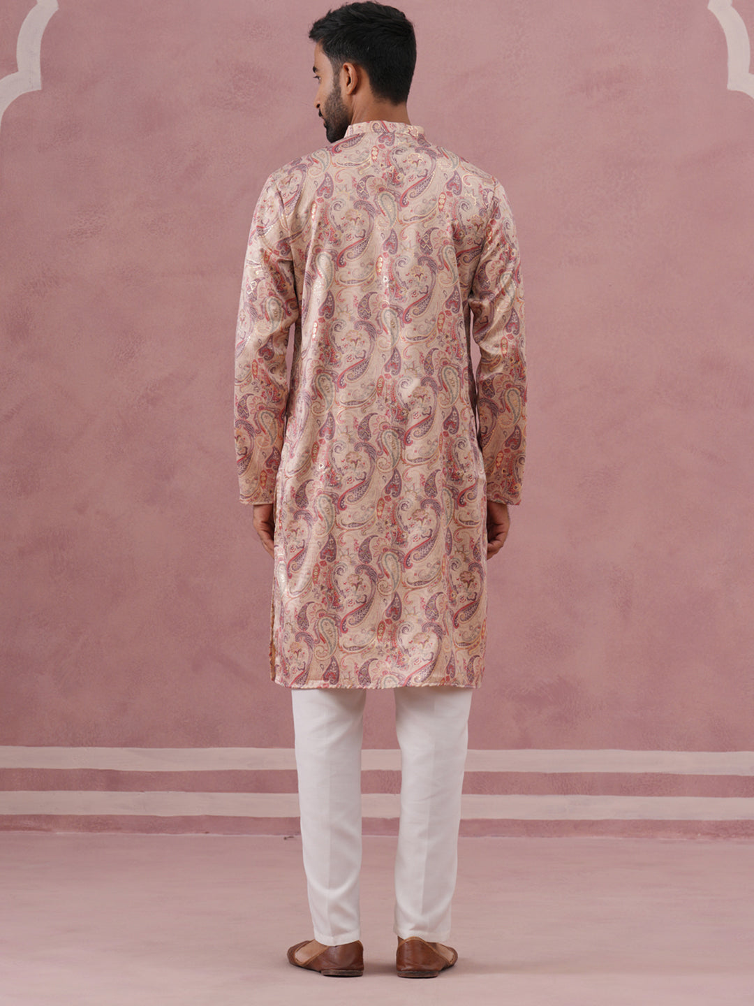 DesiQlo Men Printed Kurta Pyjama Set - Beige - 65KP_P_5383Cream_S