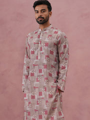Abstract Printed Cotton Blend Kurta Pyjama (65KP P 5384 Brown ) [FF] [A-1-4]