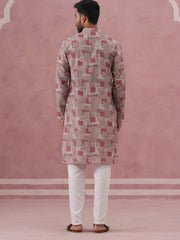 Abstract Printed Cotton Blend Kurta Pyjama (65KP P 5384 Brown ) [FF] [A-1-4]