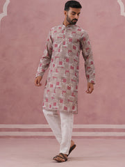 Abstract Printed Cotton Blend Kurta Pyjama (65KP P 5384 Brown ) [FF] [A-1-4]