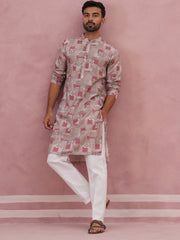 Abstract Printed Cotton Blend Kurta Pyjama (65KP P 5384 Brown ) [FF] [A-1-4]