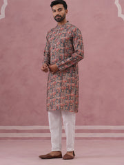 Abstract Printed Cotton Blend Kurta Pyjama (65KP P 5384 Grey ) [FF] [A-1-4]