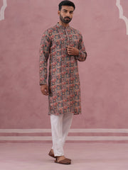 Abstract Printed Cotton Blend Kurta Pyjama (65KP P 5384 Grey ) [FF] [A-1-4]