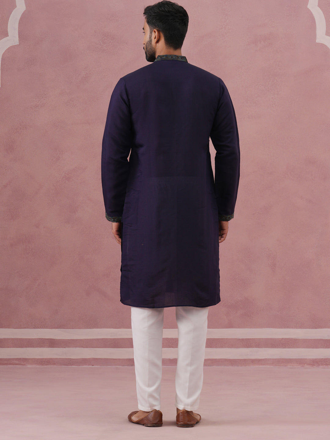 DesiQlo Men Embroidered Kurta Pyjama Set - Blue - 65KP_P_5387Navy_S