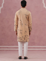 Men's Foil Printed Festive Kurta Pyjama Set (65KP P 5388 Beige ) [FF] [A-1-4]